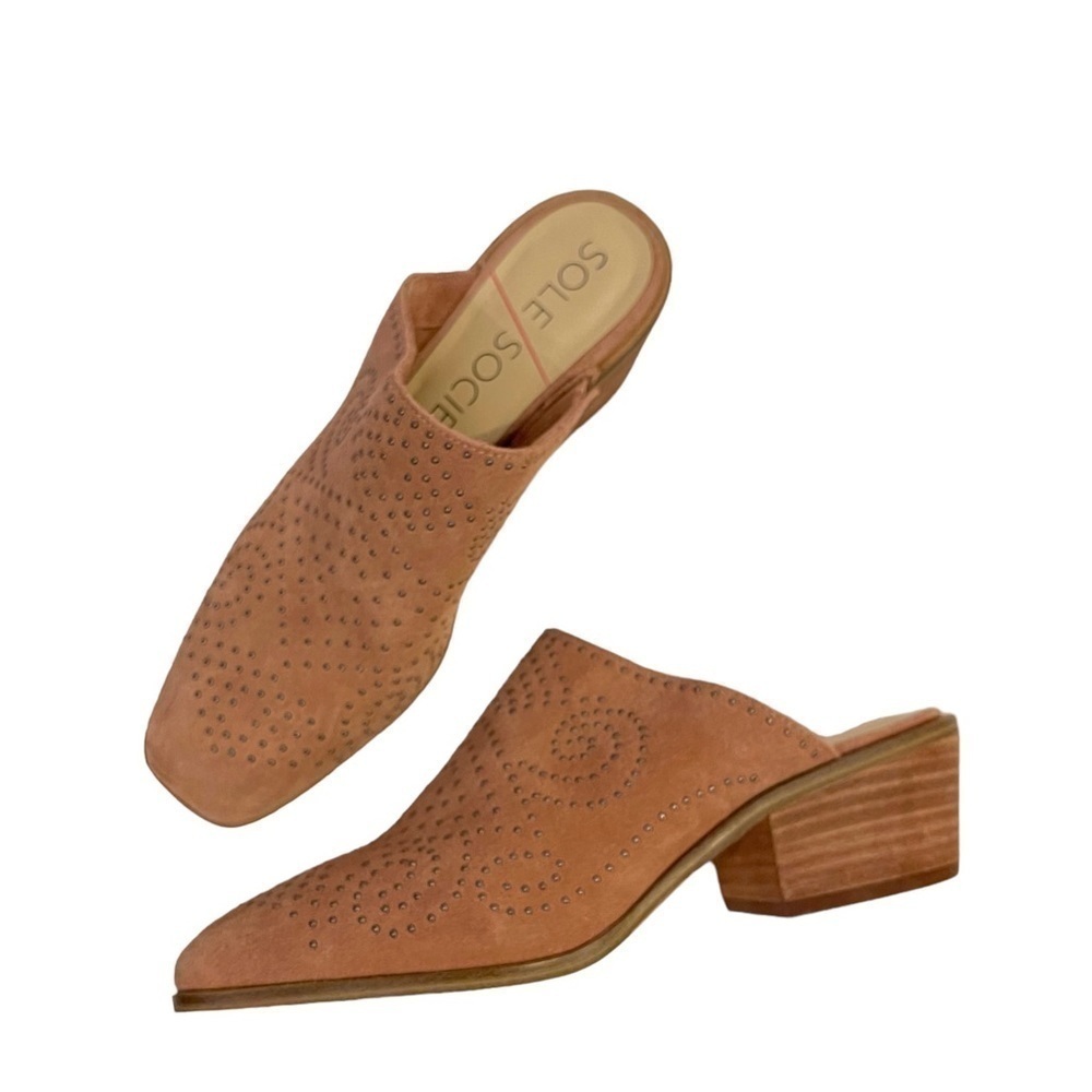 Women’s SOLE SOCIETY Soft Suede Slides Shoes Heels. - Picture 5 of 6